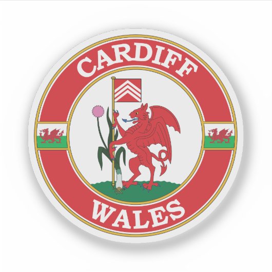 Cardiff Wales Circle Embleem Sticker (Voorkant)