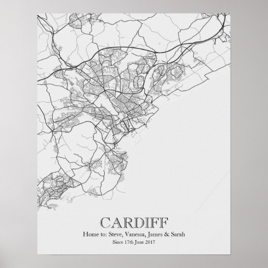 Cardiff Wales Personalized City Map Poster (Voorkant)