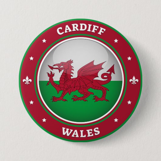 Cardiff Wales Ronde Button 7,6 Cm (Voorkant)