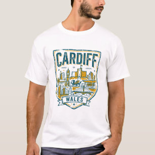 Cardiff Wales Silhouette En HEt Landmark Embleem T-shirt