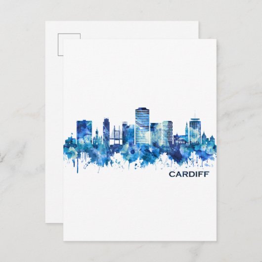 Cardiff Wales Skyline Blue Uitnodiging Briefkaart (Voorkant / Achterkant)