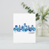 Cardiff Wales Skyline Blue Uitnodiging Briefkaart (Staand voorkant)