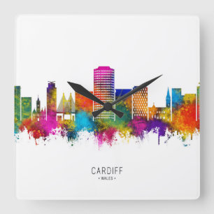 Cardiff Wales Skyline Vierkante Klok