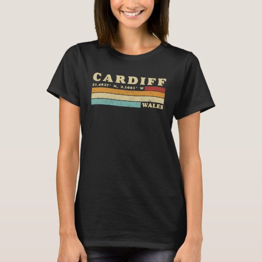 Cardiff Wales UK City Retro Lengtegraad T-shirt (Voorkant)
