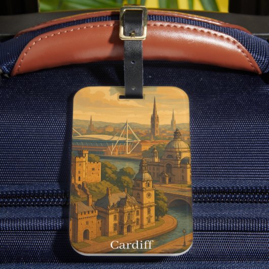  Cardiff Wales UK Retro Art Bagagelabel (Voorkant Insitu 2)