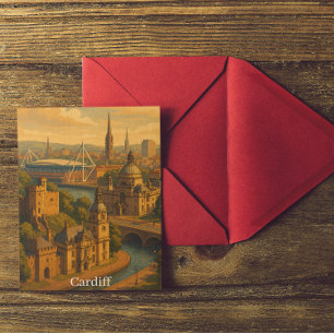  Cardiff Wales UK Retro Art Briefkaart