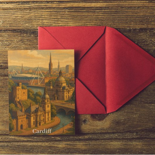 Cardiff Wales UK Retro Art Briefkaart