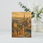 Cardiff Wales UK Retro Art Briefkaart (Staand voorkant)