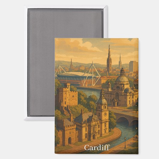 Cardiff Wales UK Retro Art Magneet (Voorkant / Achterkant)
