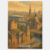 Cardiff Wales UK Retro Art Magneet (Voorkant)