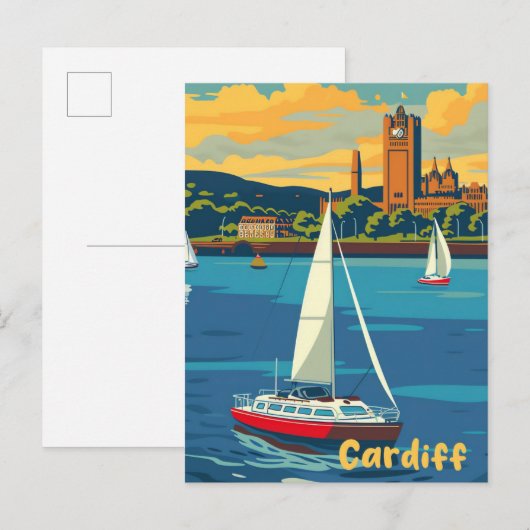 Cardiff Wales Vintage Retro Reizen Illustratie Briefkaart (Voorkant / Achterkant)