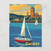 Cardiff Wales Vintage Retro Reizen Illustratie Briefkaart (Voorkant)