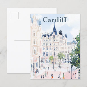 Cardiff Wales Waterverf Schilderij Reizen Briefkaart