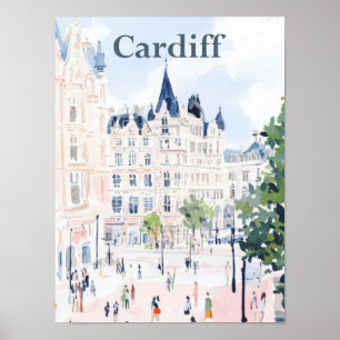 Cardiff Wales Waterverf Schilderij Reizen Poster