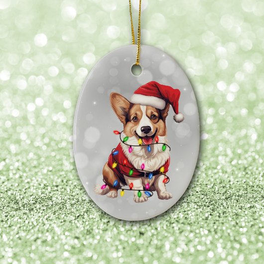 Cardigan Corgi Hond Verpakt in Kerstverlichting Keramisch Ornament
