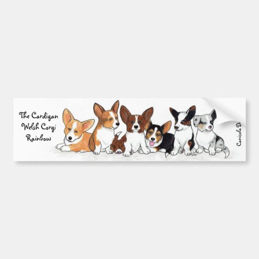 Cardigan Puppy Rainbow-Bumpersticker Bumpersticker (Voorkant)