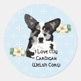 Cardigan Welsh Corgi, blauw met witte diamanten Ronde Sticker