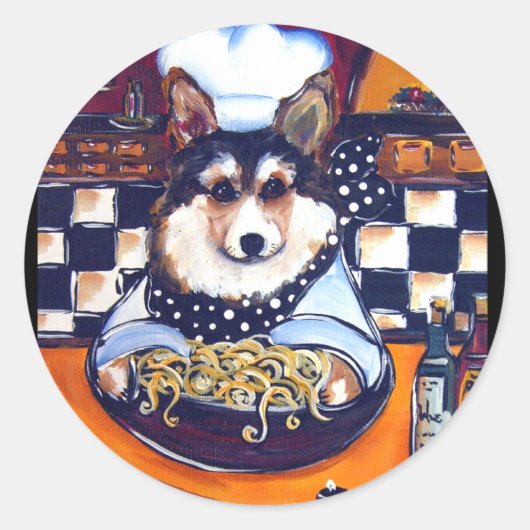Cardigan Welsh Corgi Chef Ronde Sticker (Voorkant)