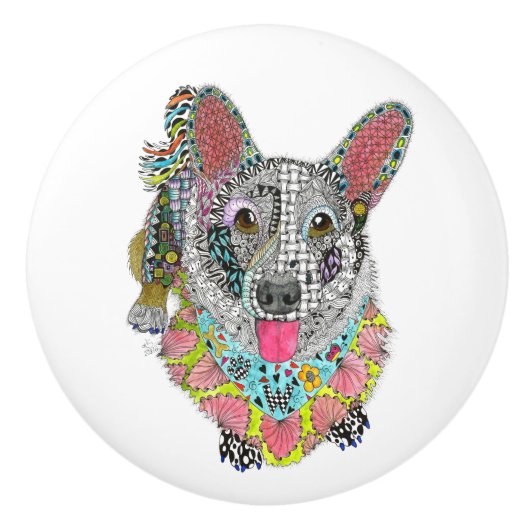 Cardigan Welsh Corgi Deurknop - Keramisch Keramische Knop (Voorkant)