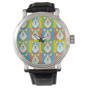 Cardigan Welsh Corgi Dog Cartoon Pop-Art Horloge
