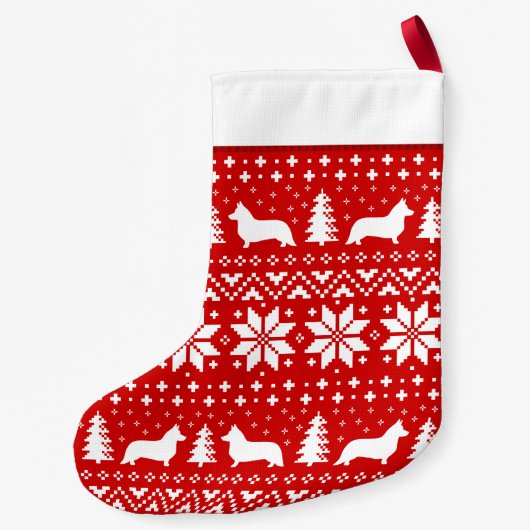 Cardigan Welsh Corgi Dog Silhouettes Pattern Cute Kleine Kerstsok (Achterkant)