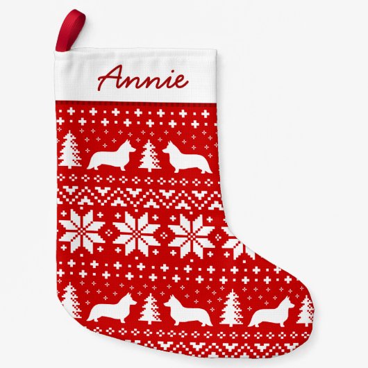 Cardigan Welsh Corgi Dog Silhouettes Pattern Cute Kleine Kerstsok (Voorkant)