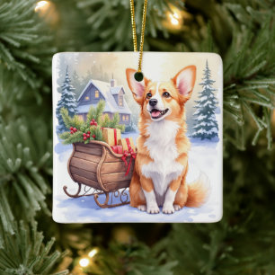 Cardigan Welsh Corgi Festieve slee Kerstmis Kunst Keramisch Ornament