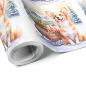 Cardigan Welsh Corgi Festive Sleigh Christmas Art Cadeaupapier (Rol Hoek)