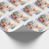 Cardigan Welsh Corgi Festive Sleigh Christmas Art Cadeaupapier (Hoek)