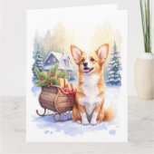 Cardigan Welsh Corgi Festive Sleigh Christmas Art Kaart (Voorkant)