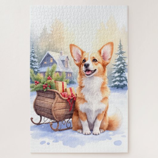 Cardigan Welsh Corgi Festive Sleigh Christmas Art Legpuzzel (Verticaal)