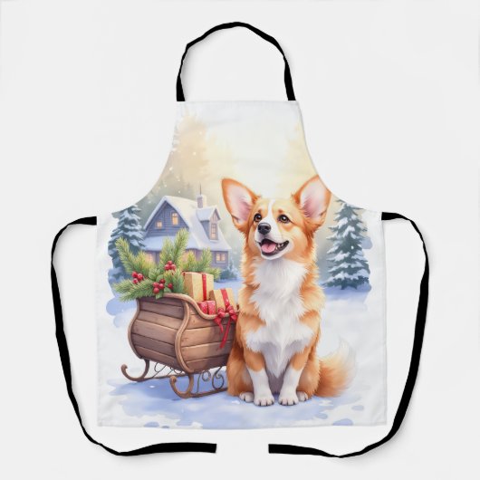 Cardigan Welsh Corgi Festive Sleigh Christmas Art Schort (Voorkant)