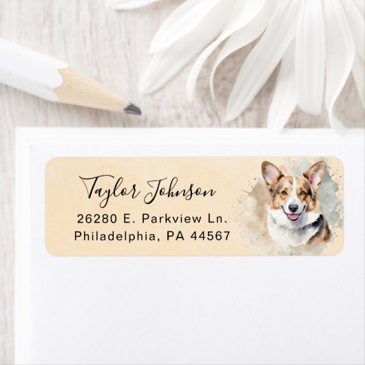Cardigan Welsh Corgi-hond Retouradreslabel Etiket (Insitu)