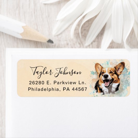 Cardigan Welsh Corgi-hond Retouradreslabel Etiket (Insitu)