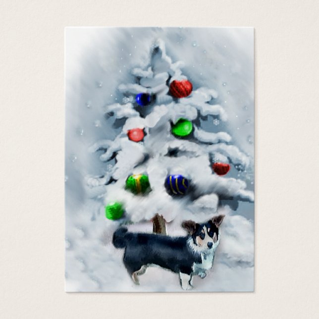 Cardigan Welsh Corgi Kerstmis Visitekaartje (Voorkant)