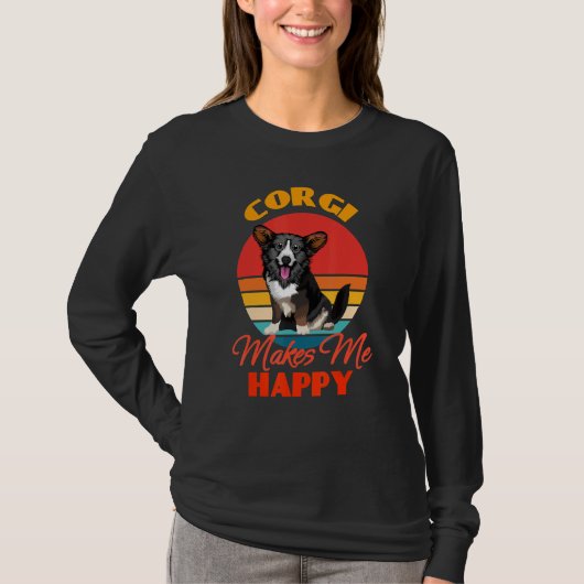 Cardigan Welsh Corgi Makes Me Happy Dog Retro T-shirt (Voorkant)