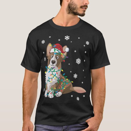 Cardigan Welsh Corgi met kerstlampjes D T-shirt (Voorkant)
