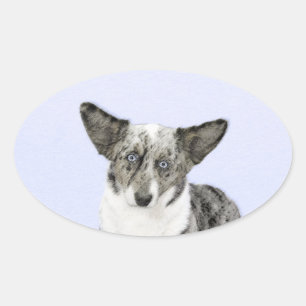 Cardigan Welsh Corgi Painting - Original Dog Art Ovale Sticker