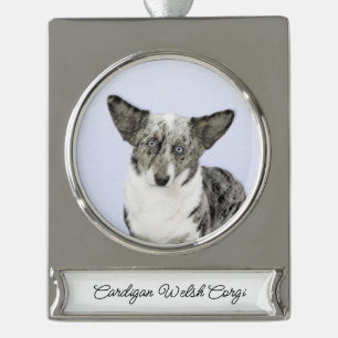 Cardigan Welsh Corgi Painting - Original Dog Art Verzilverd Banner Ornament