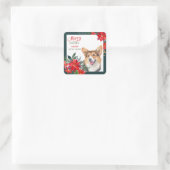 Cardigan Welsh Corgi Poinsettia Bouquet Kerstmis Vierkante Sticker (Tas)