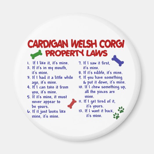 CARDIGAN WELSH CORGI Property Laws 2 Magneet (Voorkant)