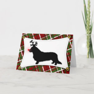 Cardigan Welsh Corgi Reindeer Christmas Card Feestdagen Kaart