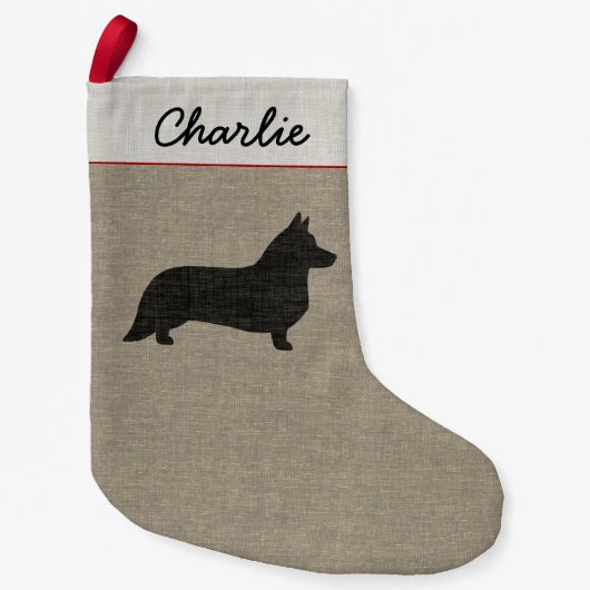 Cardigan Welsh Corgi Silhouette Cardi Holiday Kleine Kerstsok (Voorkant)