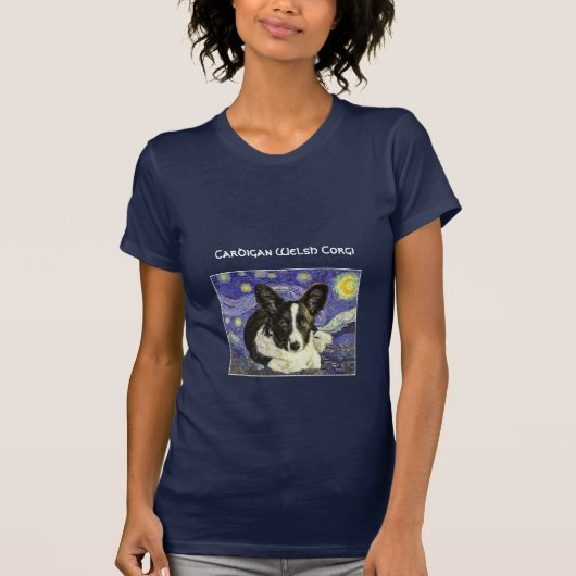 Cardigan Welsh Corgi Van Gogh Sterrennacht T-Shirt (Voorkant)