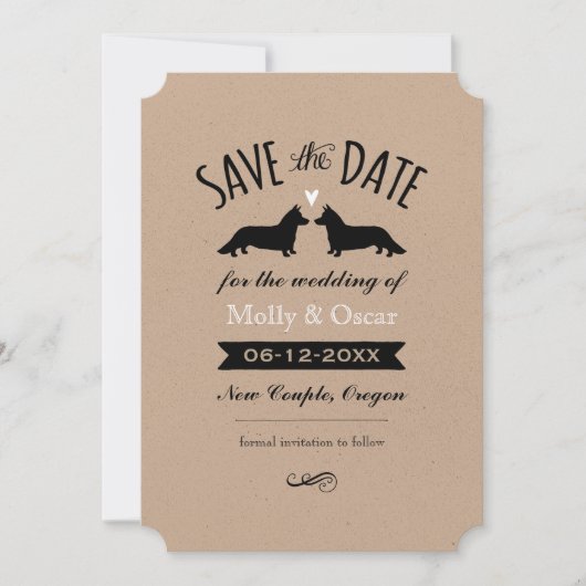 Cardigan Welsh Corgis Bruiloft Save the Date (Voorkant)