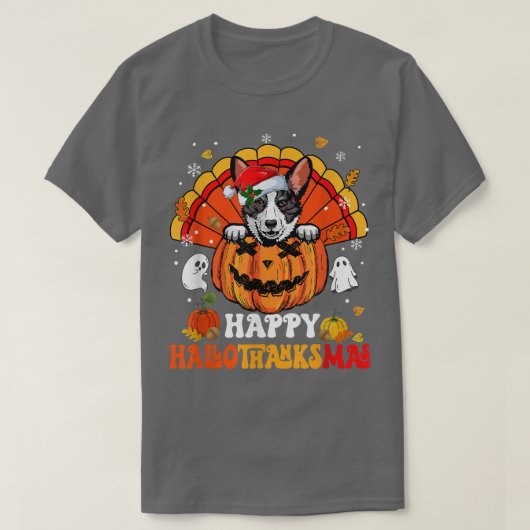 Cardigan Welsh Corgis Hond Gelukkig Hallothanksmas T-shirt (Design voorkant)