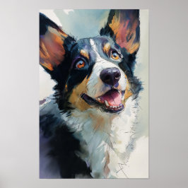 Cardigan Welshe corgi aquarel Poster