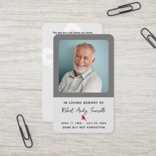 Cardinaal Funeral Memorial Prayer-fotokaart Visitekaartje (Voorkant / Achterkant in situ)