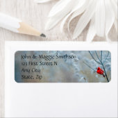 Cardinaal Red Bird Winter Forest Scene Etiket (Insitu)