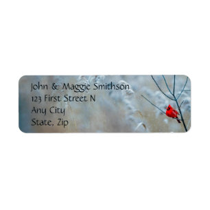 Cardinaal Red Bird Winter Forest Scene Etiket